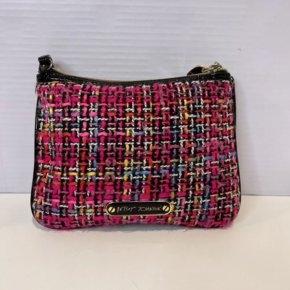 Betsey Johnson Tweed Rhinestone Wristlet